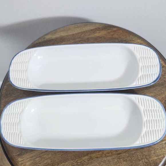 Pfaltzgraff White and Blue 4 Vintage Cracker Plates Corn Cob Hostess Trays - Picture 2 of 11